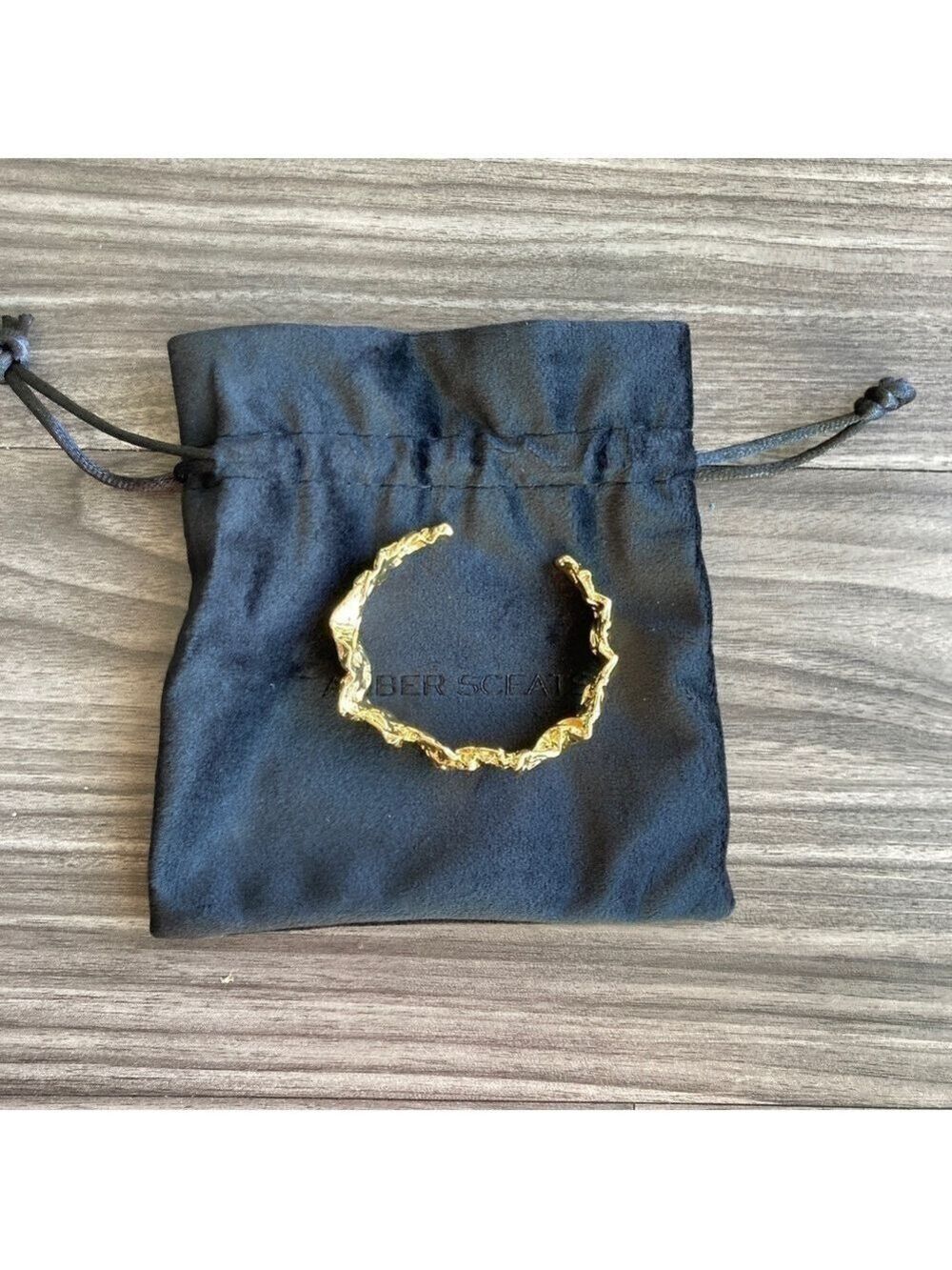 AMBER SCEATS 24k Gold Plated Emery Cuff Bracelet Geometric Glam Statement - Picture 7 of 7